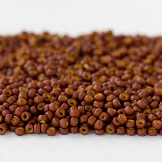 11/0 Seed Beads - Opaque Yellow Lined Matte Brown - 24 grams