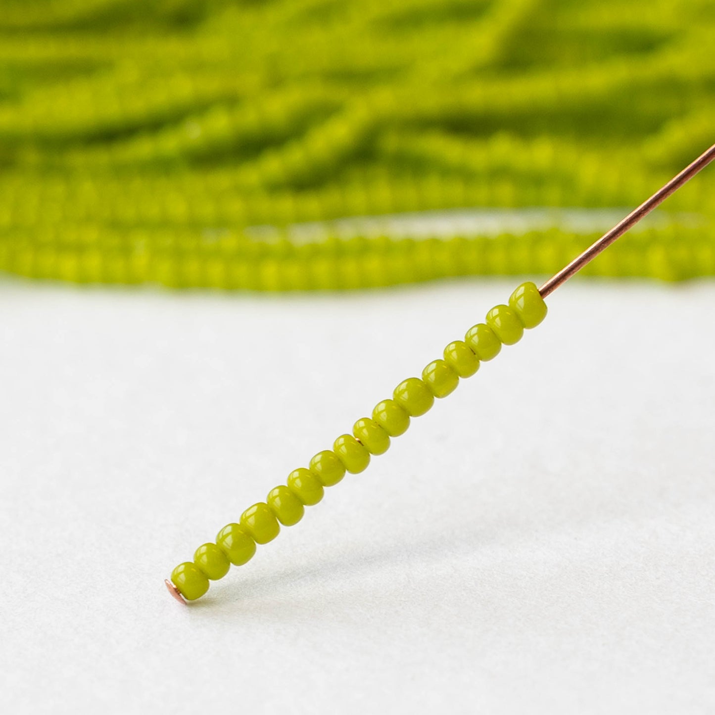 13/0 Seed Beads - Opaque Olivine - 20 inch strands - Whole or Half hank