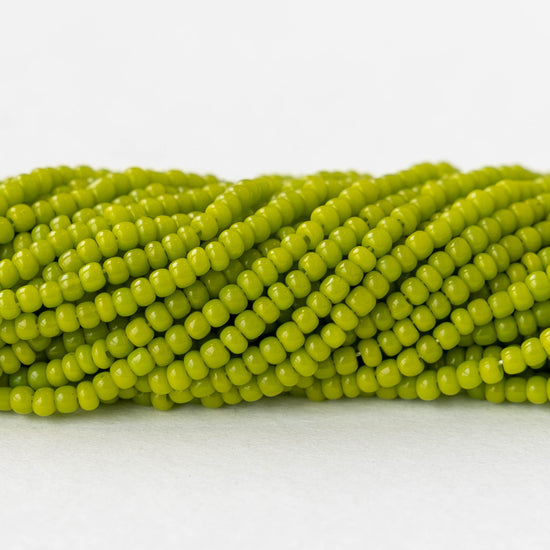 13/0 Seed Beads - Opaque Olivine - 20 inch strands - Whole or Half hank