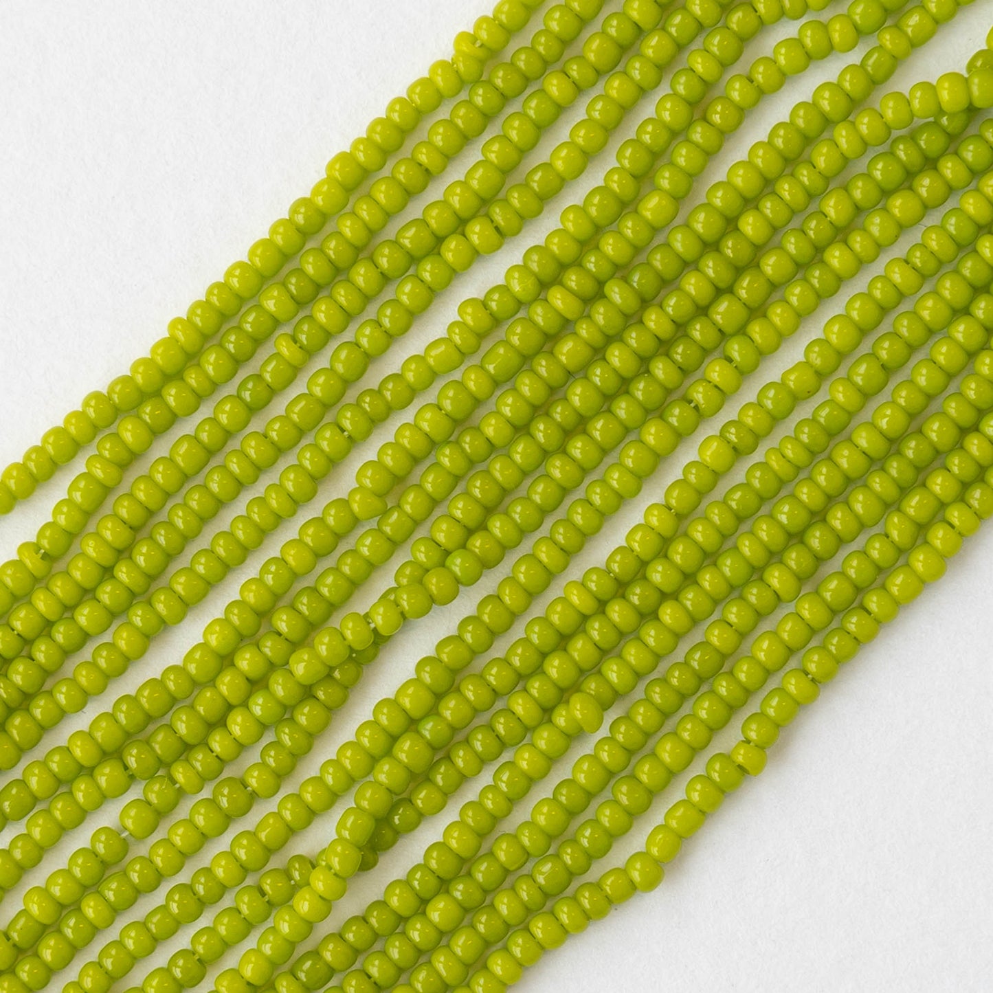 13/0 Seed Beads - Opaque Olivine - 20 inch strands - Whole or Half hank