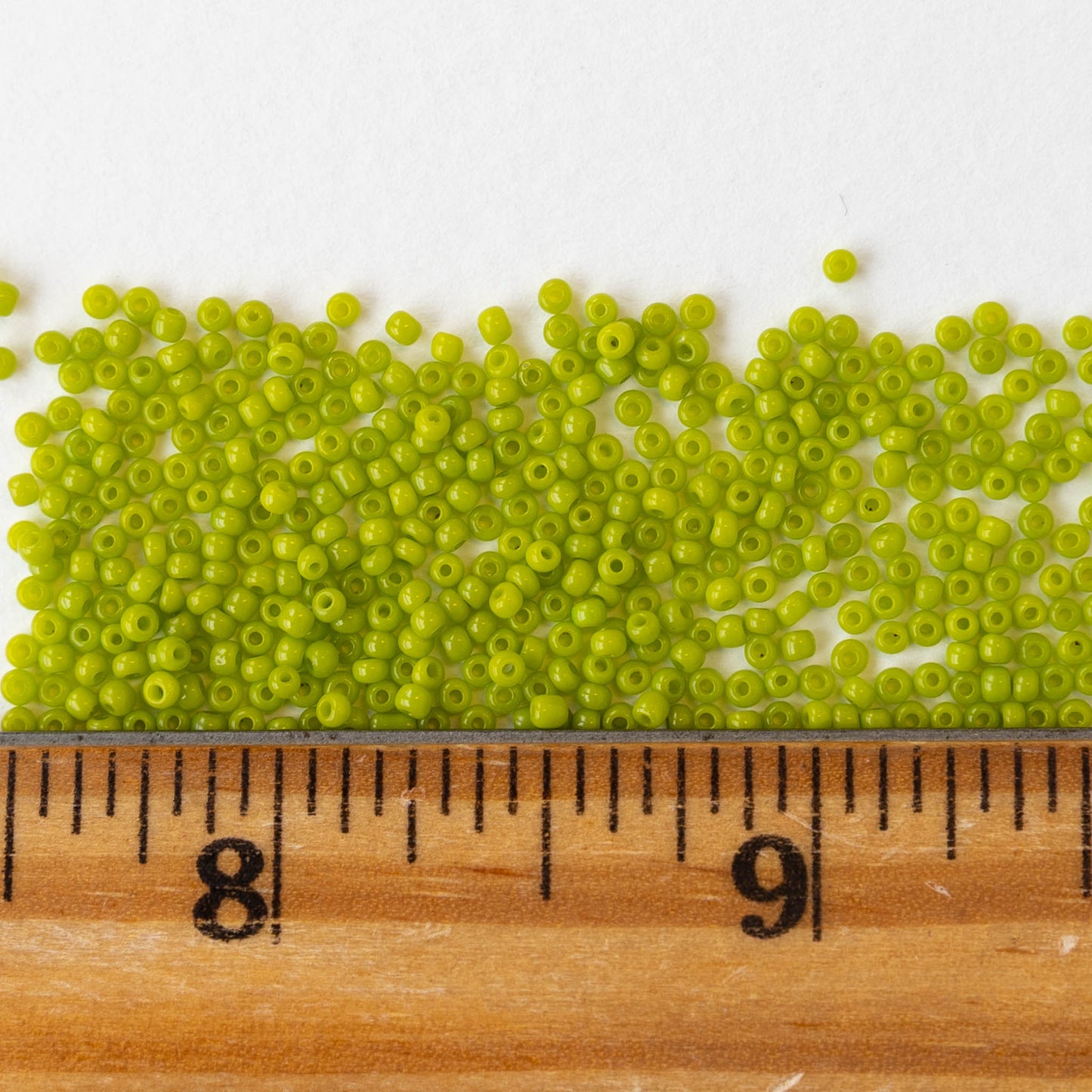 13/0 Seed Beads - Opaque Olivine - 20 inch strands - Whole or Half hank