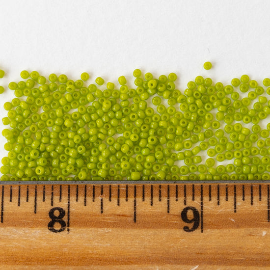 13/0 Seed Beads - Opaque Olivine - 20 inch strands - Whole or Half hank