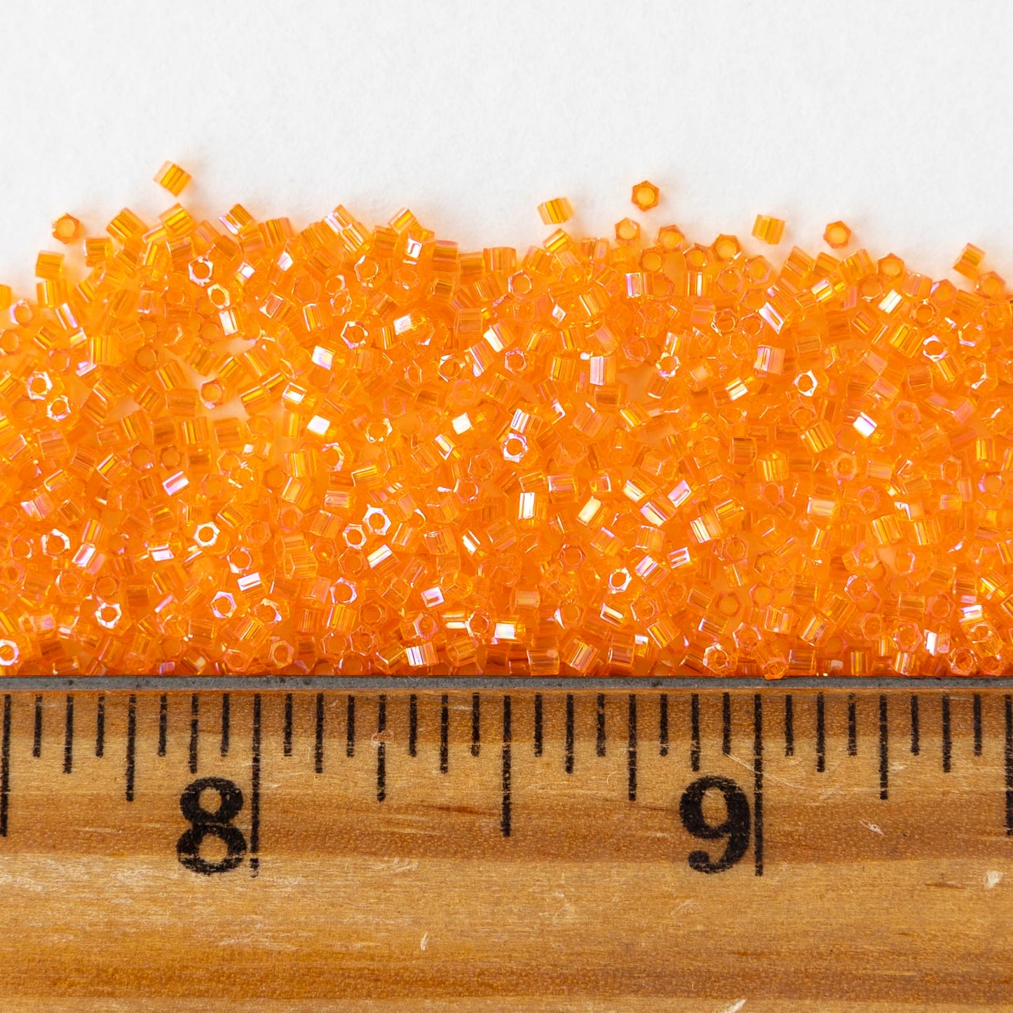 15/0 Glass Hex Cut Seed Beads - Orange Rainbow - 10 grams