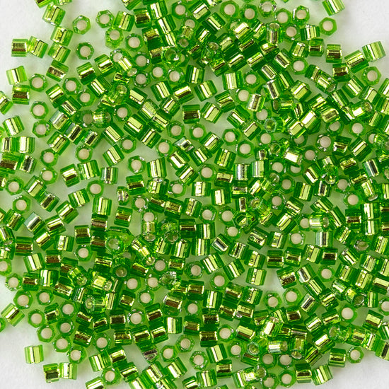 15/0 Glass Hex Cut Seed Beads - Silver Lined Peridot - 10 grams