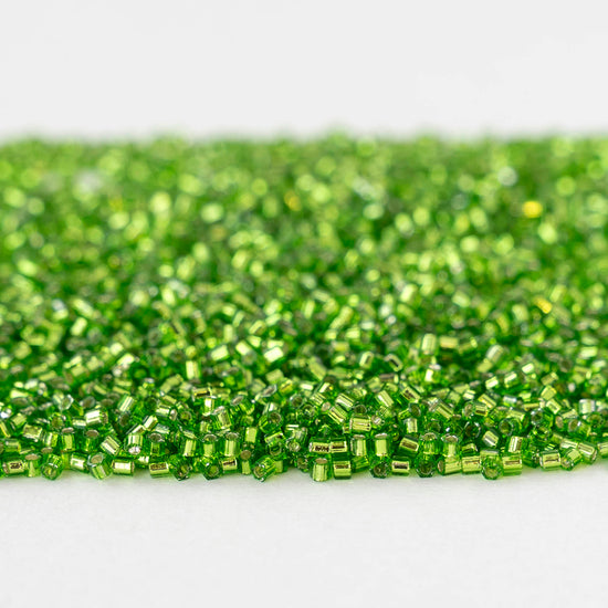15/0 Glass Hex Cut Seed Beads - Silver Lined Peridot - 10 grams