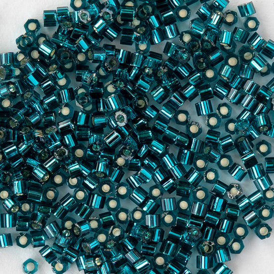 15/0 Glass Hex Cut Seed Beads - Silver Lined Teal - 10 grams