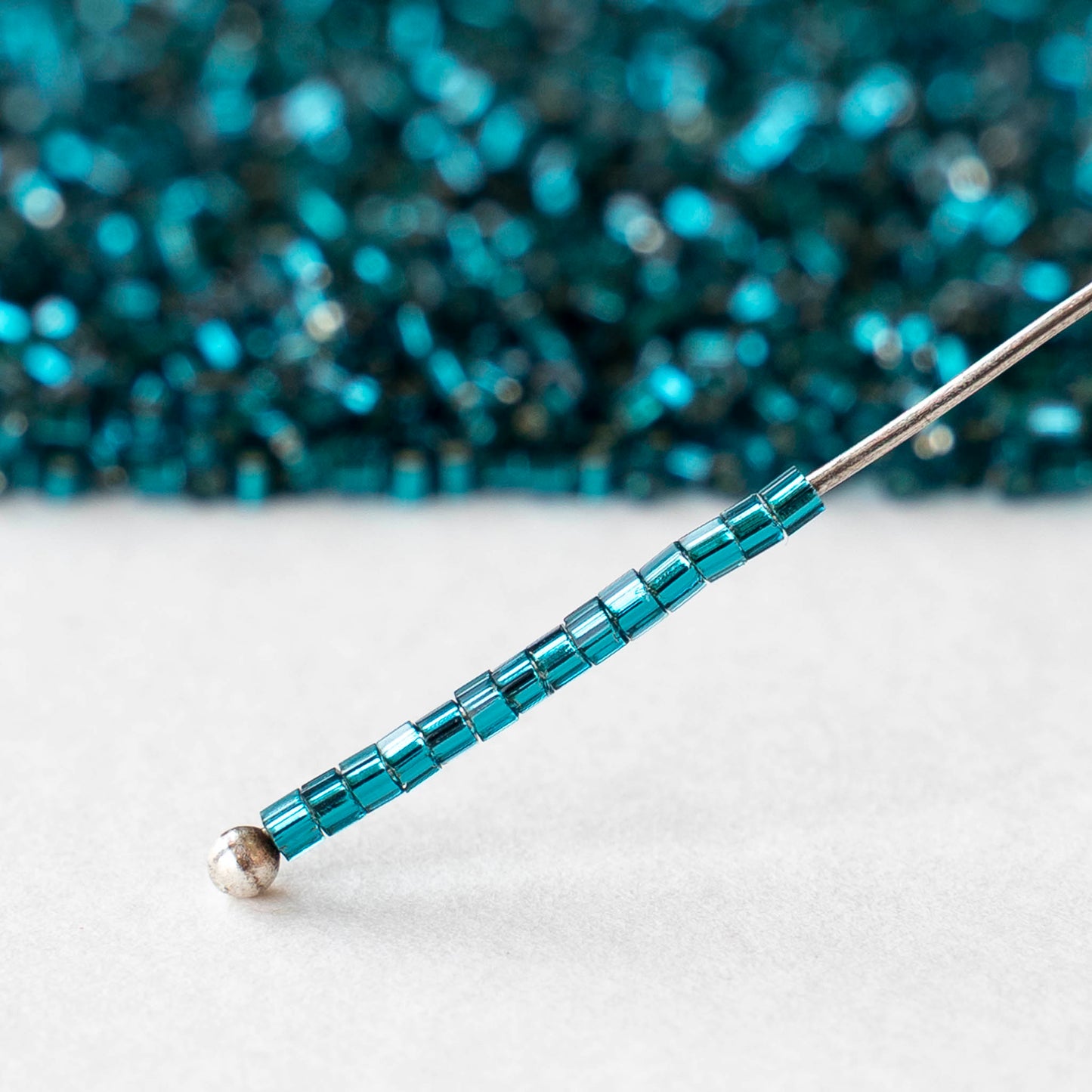 15/0 Glass Hex Cut Seed Beads - Silver Lined Teal - 10 grams