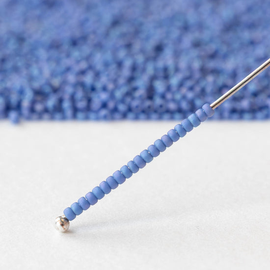 15/0 Glass Seed Beads - Opaque Soft Blue AB - 5 or 10 grams