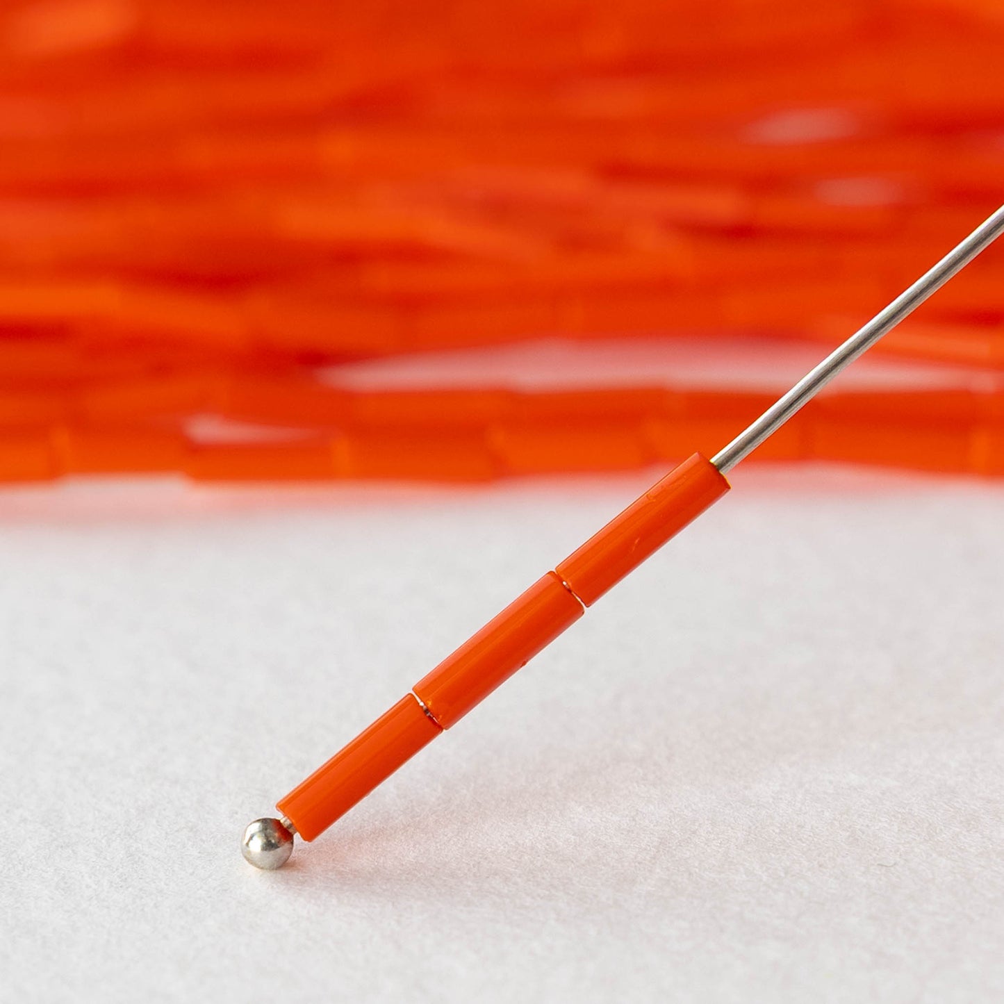 Size 3 Bugle Beads - Opaque Orange - 4 strands ~260 beads