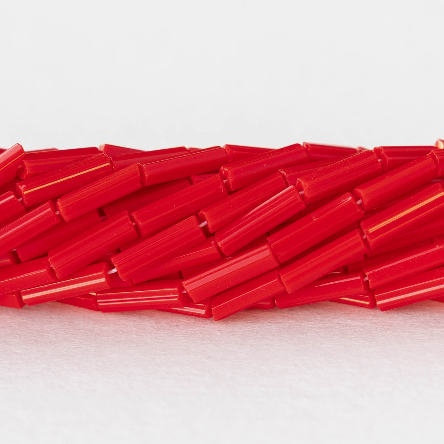 Size 3 Bugle Beads - Opaque Red - 4 strands ~260 beads