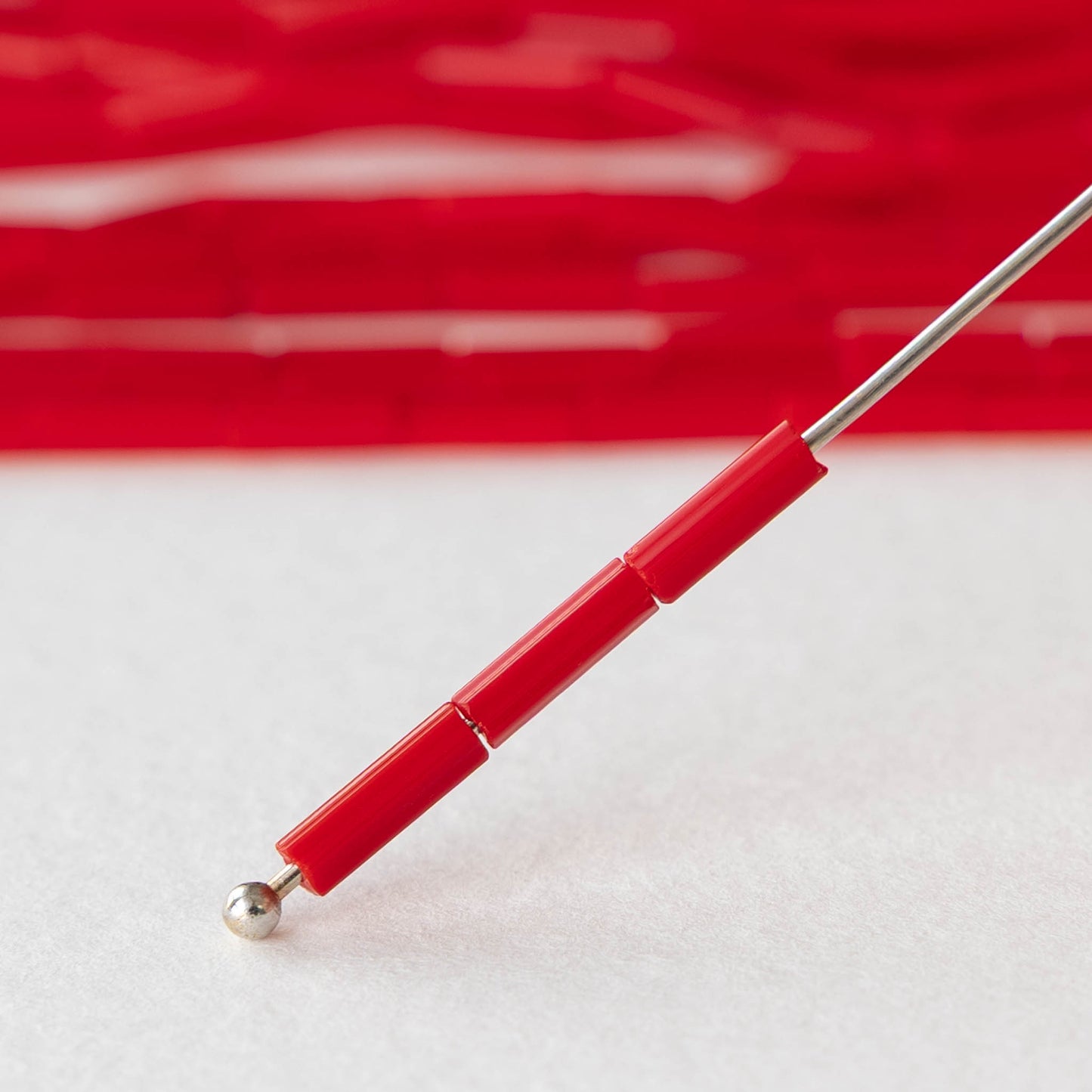 Size 3 Bugle Beads - Opaque Red - 4 strands ~260 beads