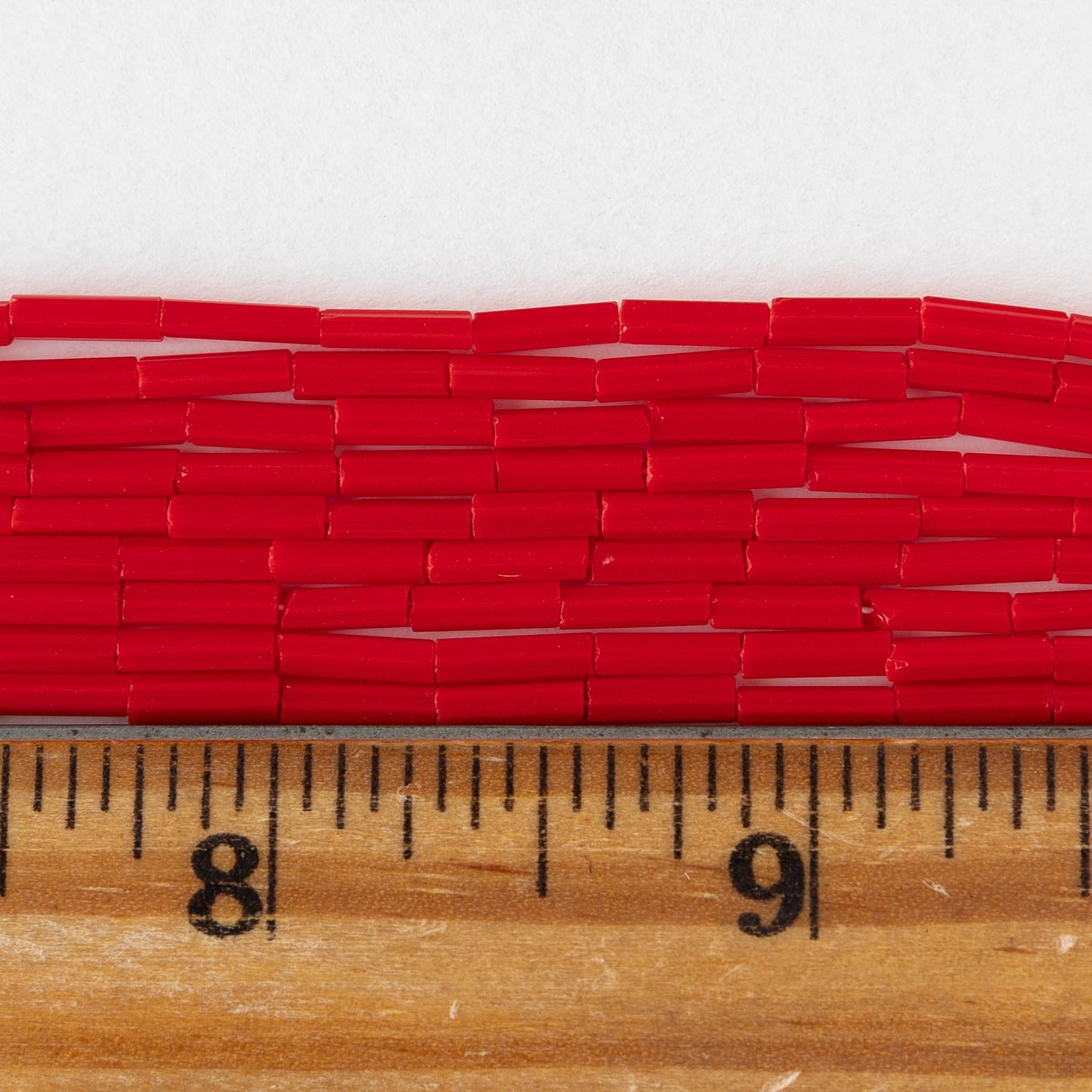 Size 3 Bugle Beads - Opaque Red - 4 strands ~260 beads