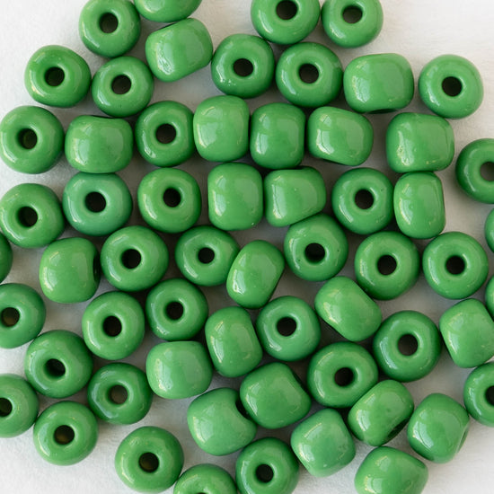 Size 3/0 Glass Seed Beads - Opaque Green - 20 grams