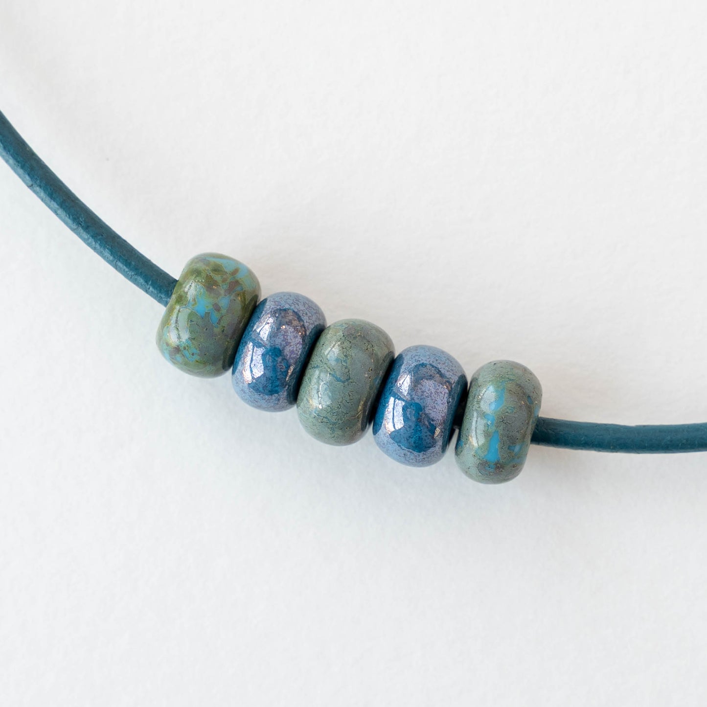 Size 34/0 Large Glass Seed Beads - Aged Blue Turquoise Picasso - 9 inch strand - 35 beads