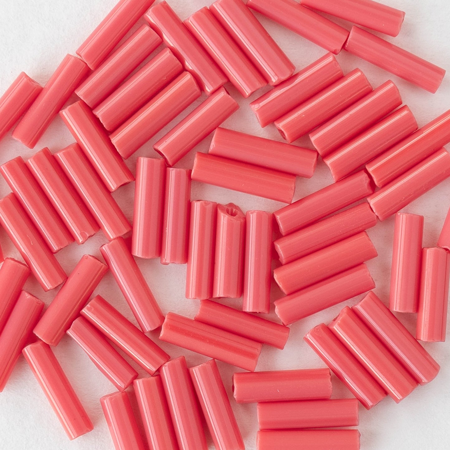 Size 4 Bugle Beads - Opaque Pink Coral - 4 strands ~240 beads