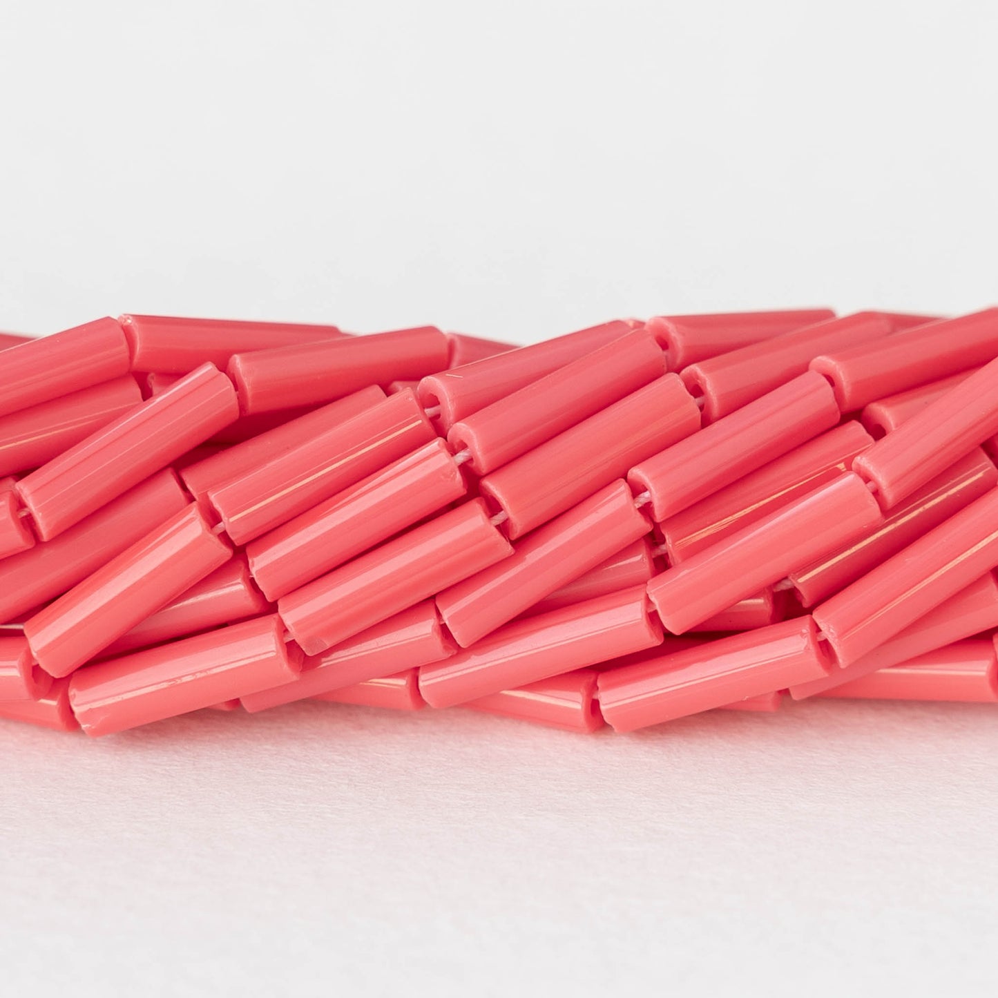 Size 4 Bugle Beads - Opaque Pink Coral - 4 strands ~240 beads