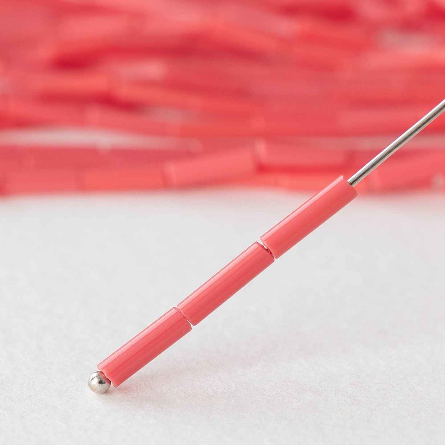 Size 4 Bugle Beads - Opaque Pink Coral - 4 strands ~240 beads