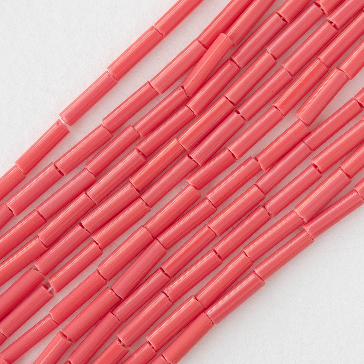 Size 4 Bugle Beads - Opaque Pink Coral - 4 strands ~240 beads