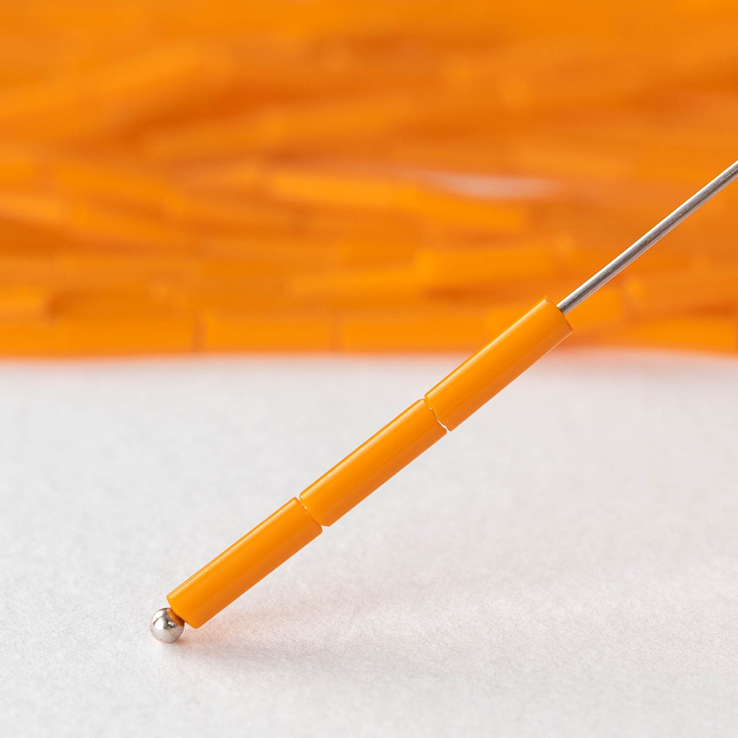 Size 4 Bugle Beads - Opaque Yellow Orange - 4 strands ~240 beads