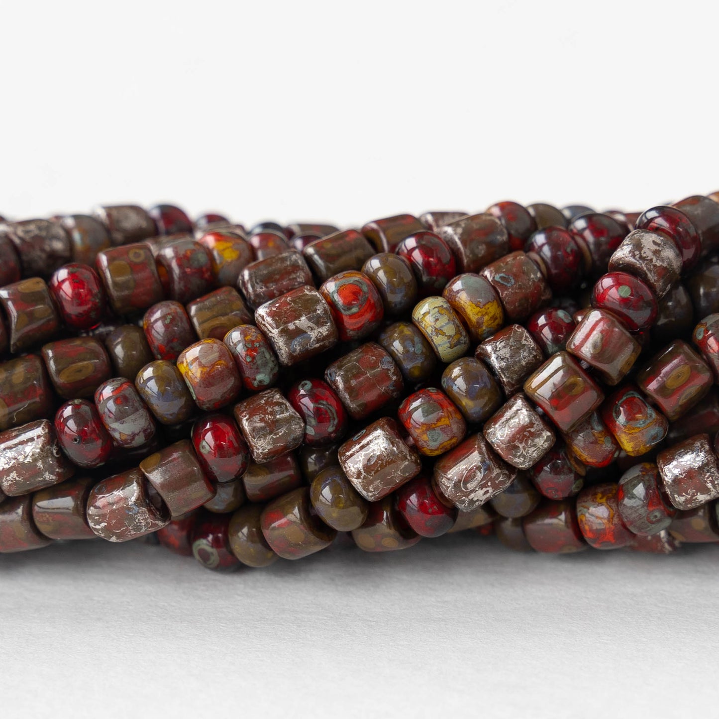 6/0 Seed Beads and Tubes - Aged Red Metallic Mix - 20 inches