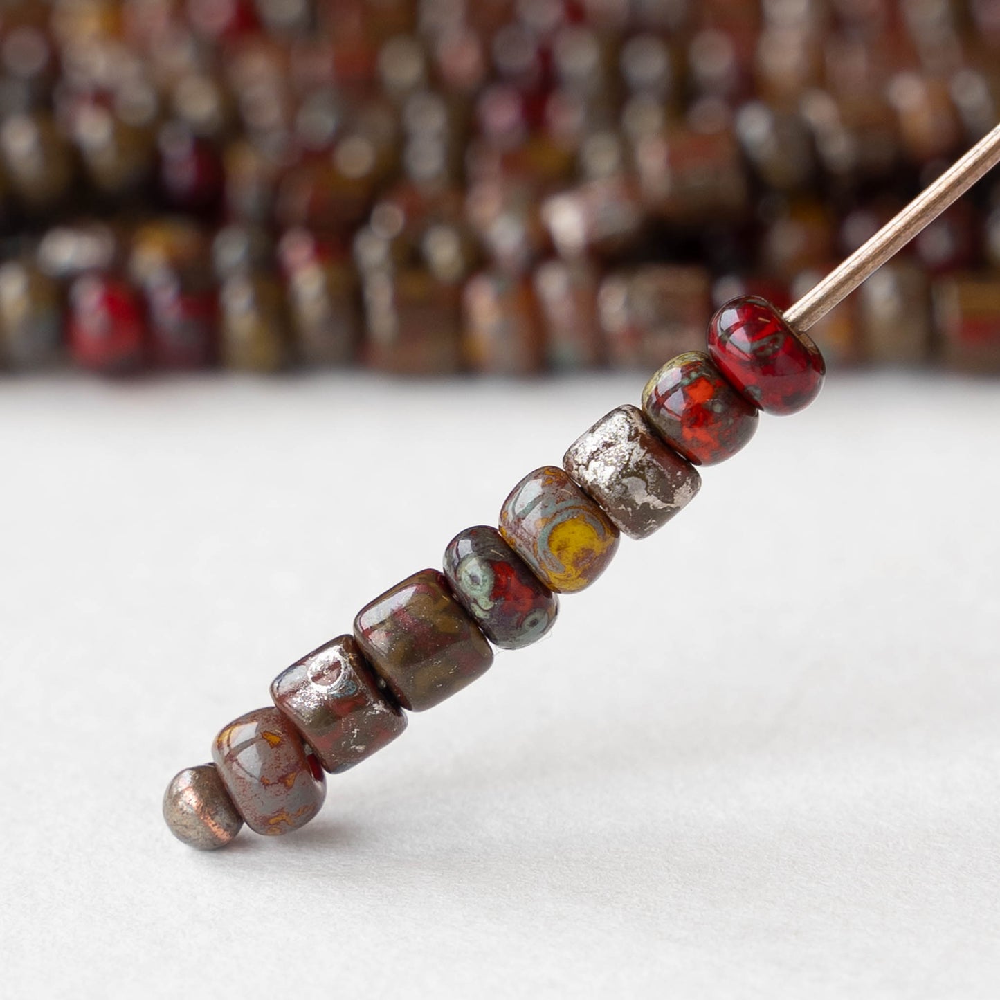 6/0 Seed Beads and Tubes - Aged Red Metallic Mix - 20 inches
