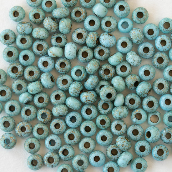 Size 6 Seed Beads - Opaque Aqua with Gold Dust - Choose Amount