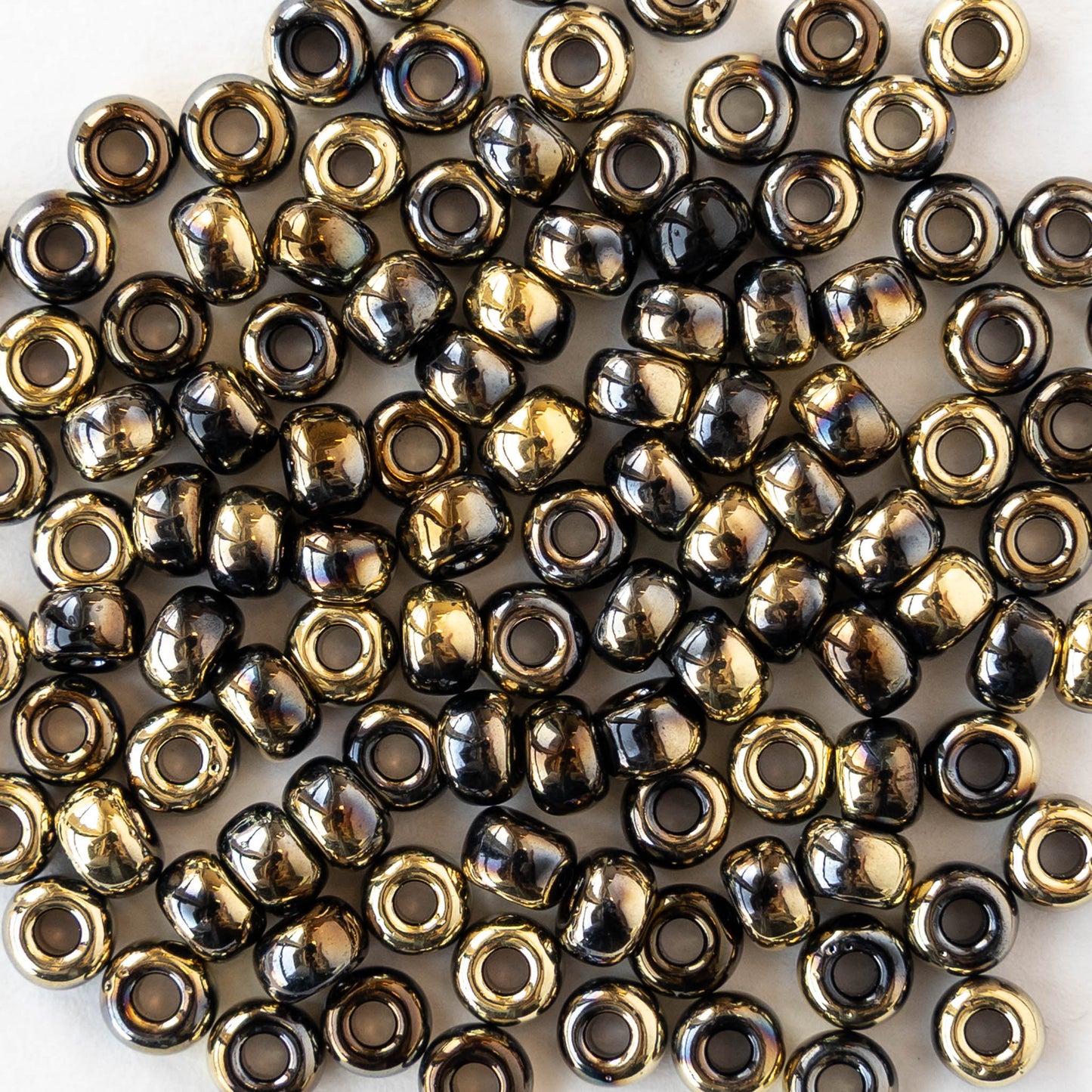 Size 6/0 Glass Seed Beads - Opaque Black and Gold - 10 grams