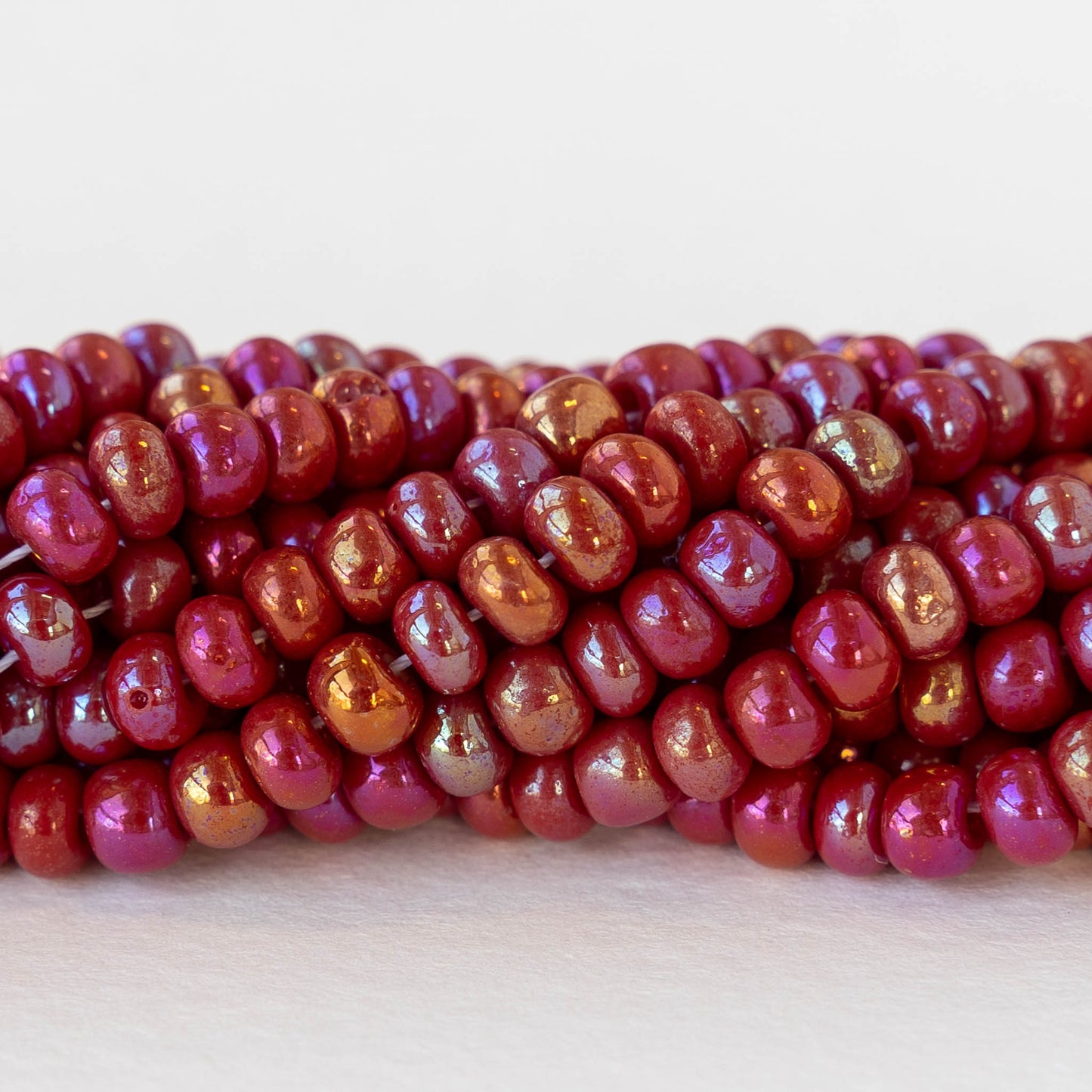 Size 6/0 Glass Seed Beads - Opaque Dark Red Rainbow - 40 inches