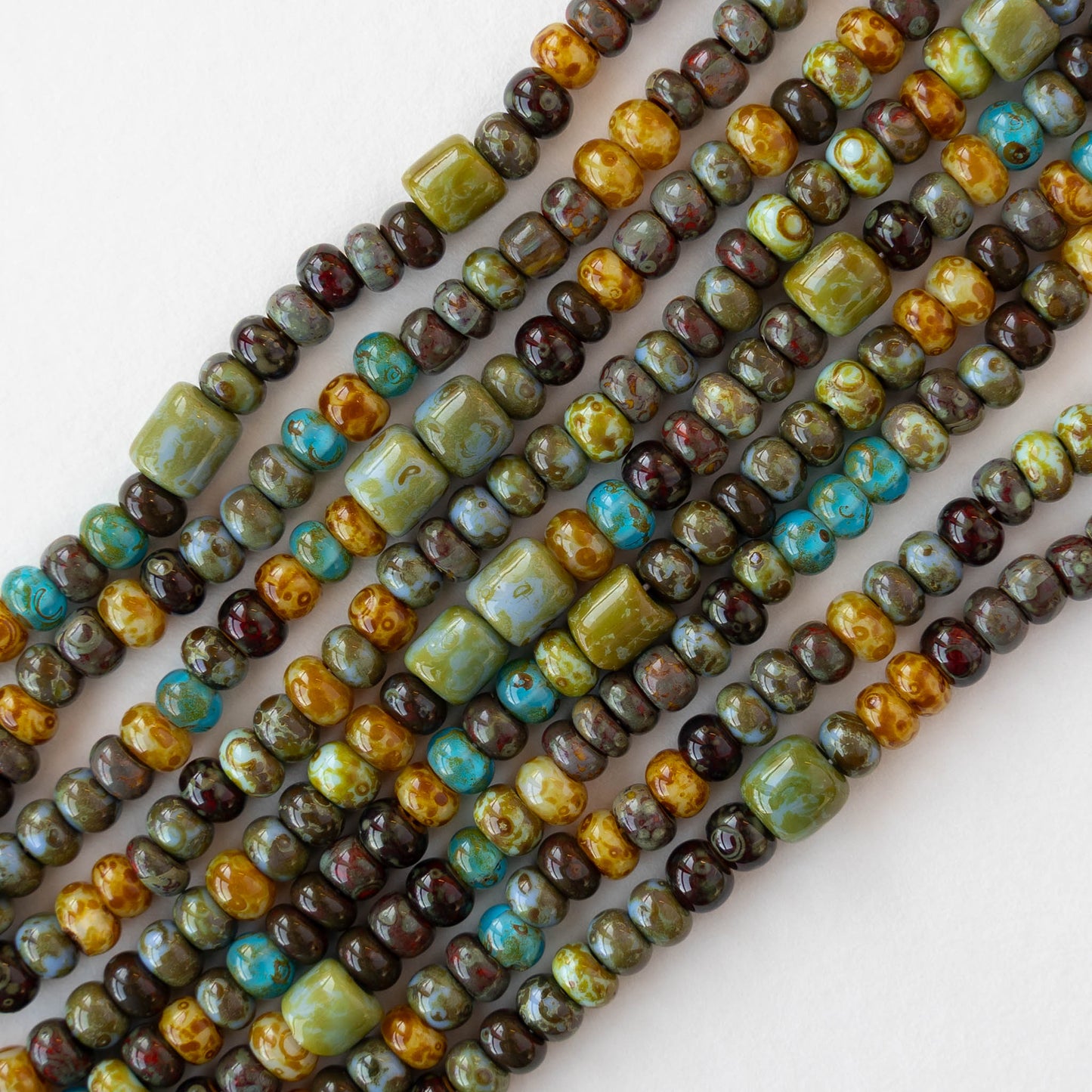 6/0 Seed Beads and Tubes - Aged Caribbean Picasso Mix - 10 or 20 inch strand