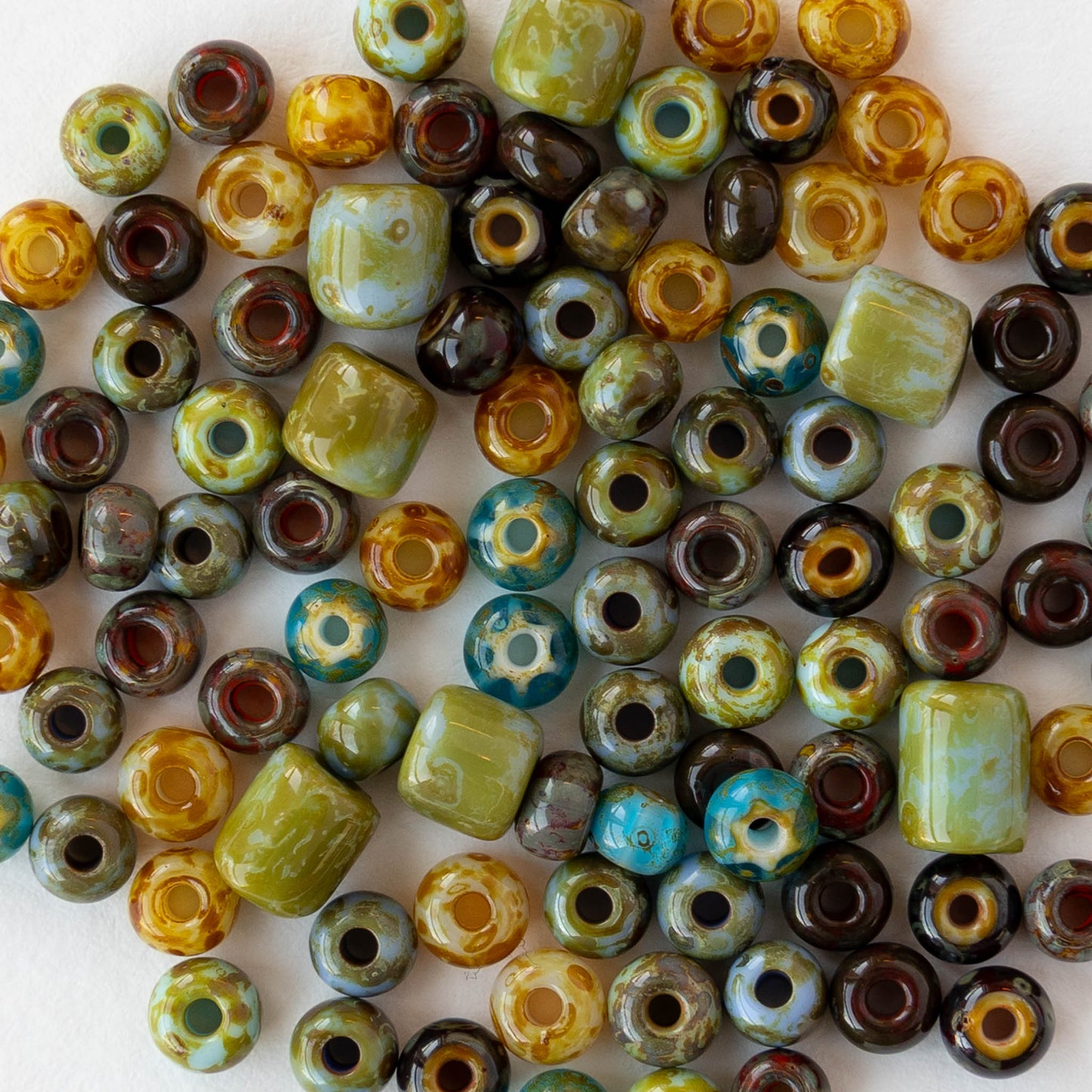 6/0 Seed Beads and Tubes - Aged Caribbean Picasso Mix - 10 or 20 inch strand