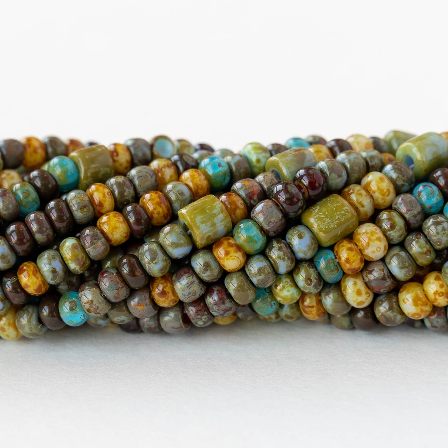 6/0 Seed Beads and Tubes - Aged Caribbean Picasso Mix - 10 or 20 inch strand