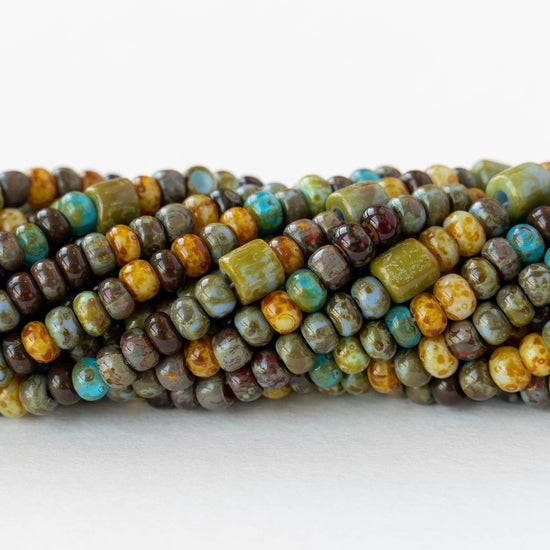 6/0 Seed Beads and Tubes - Aged Caribbean Picasso Mix - 10 or 20 inch strand