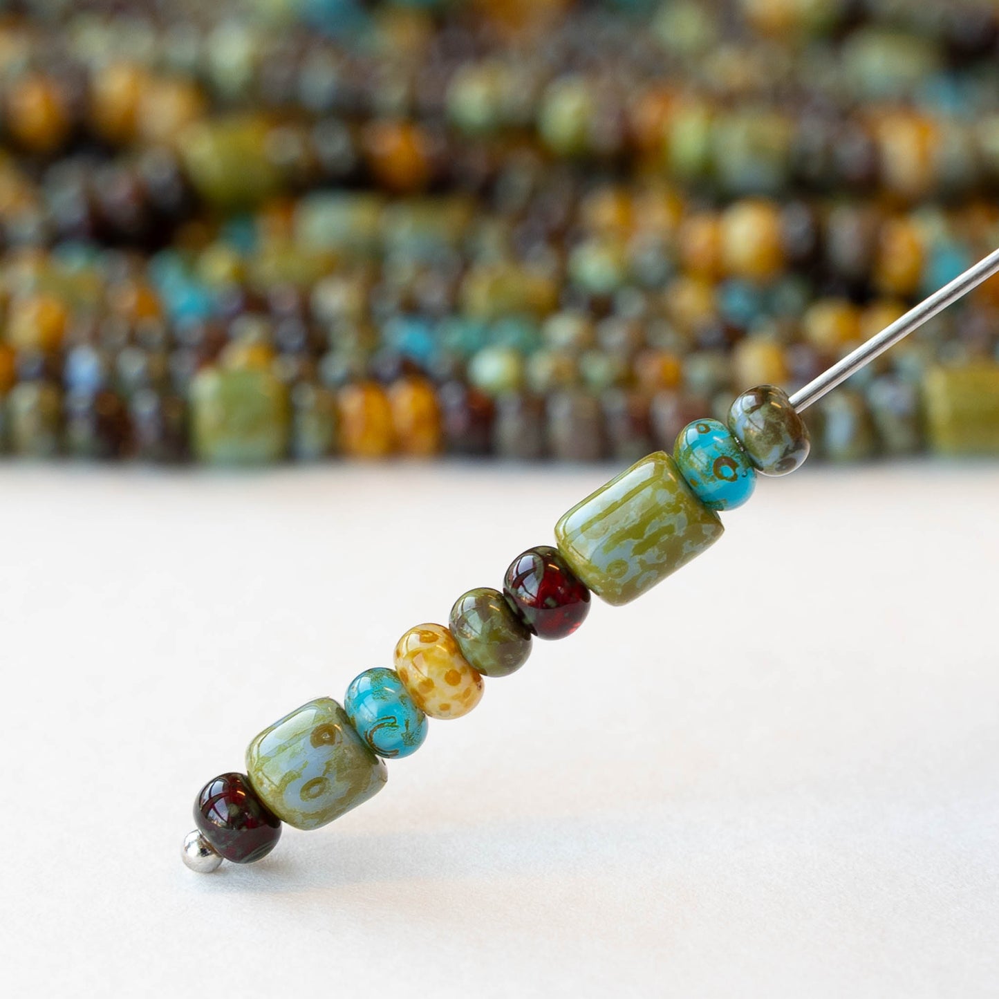 6/0 Seed Beads and Tubes - Aged Caribbean Picasso Mix - 10 or 20 inch strand