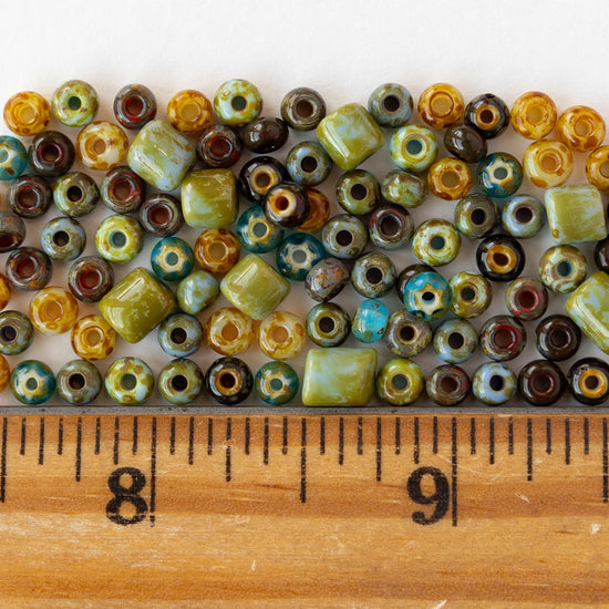 6/0 Seed Beads and Tubes - Aged Caribbean Picasso Mix - 10 or 20 inch strand