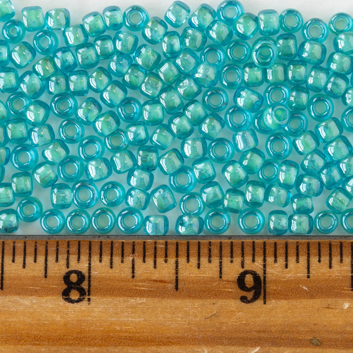 Size 6/0 Glass Seed Beads - Jonquil Lined Seafoam - 10 grams ~180 beads