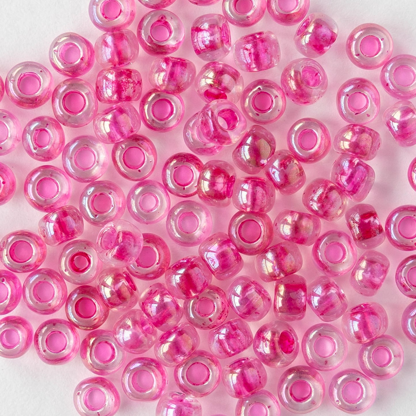 Size 6/0 Glass Seed Beads - Hot Pink Lined Crystal Luster - 20 grams