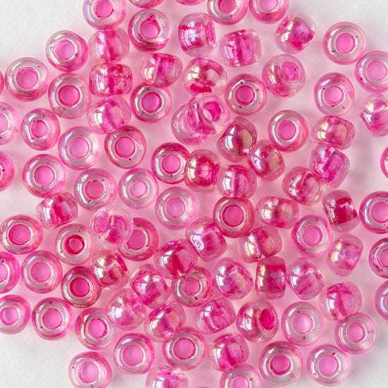 Size 6/0 Glass Seed Beads - Hot Pink Lined Crystal Luster - 20 grams