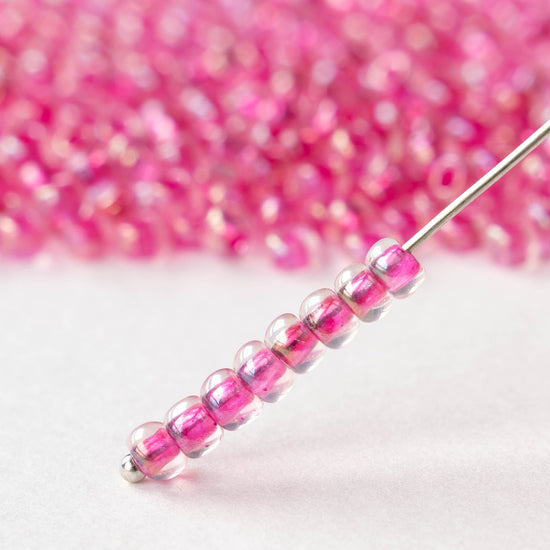 Size 6/0 Glass Seed Beads - Hot Pink Lined Crystal Luster - 20 grams