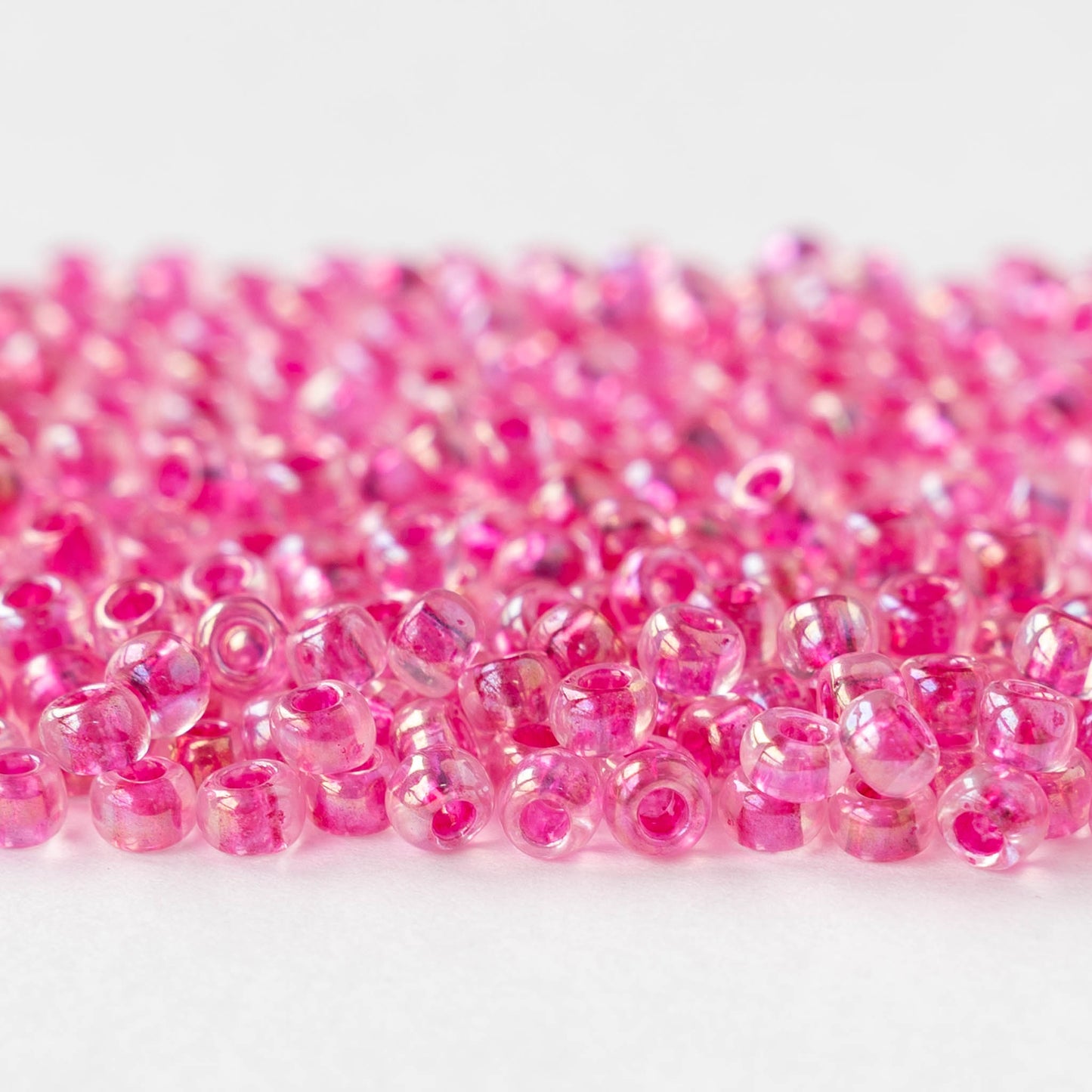 Size 6/0 Glass Seed Beads - Hot Pink Lined Crystal Luster - 20 grams