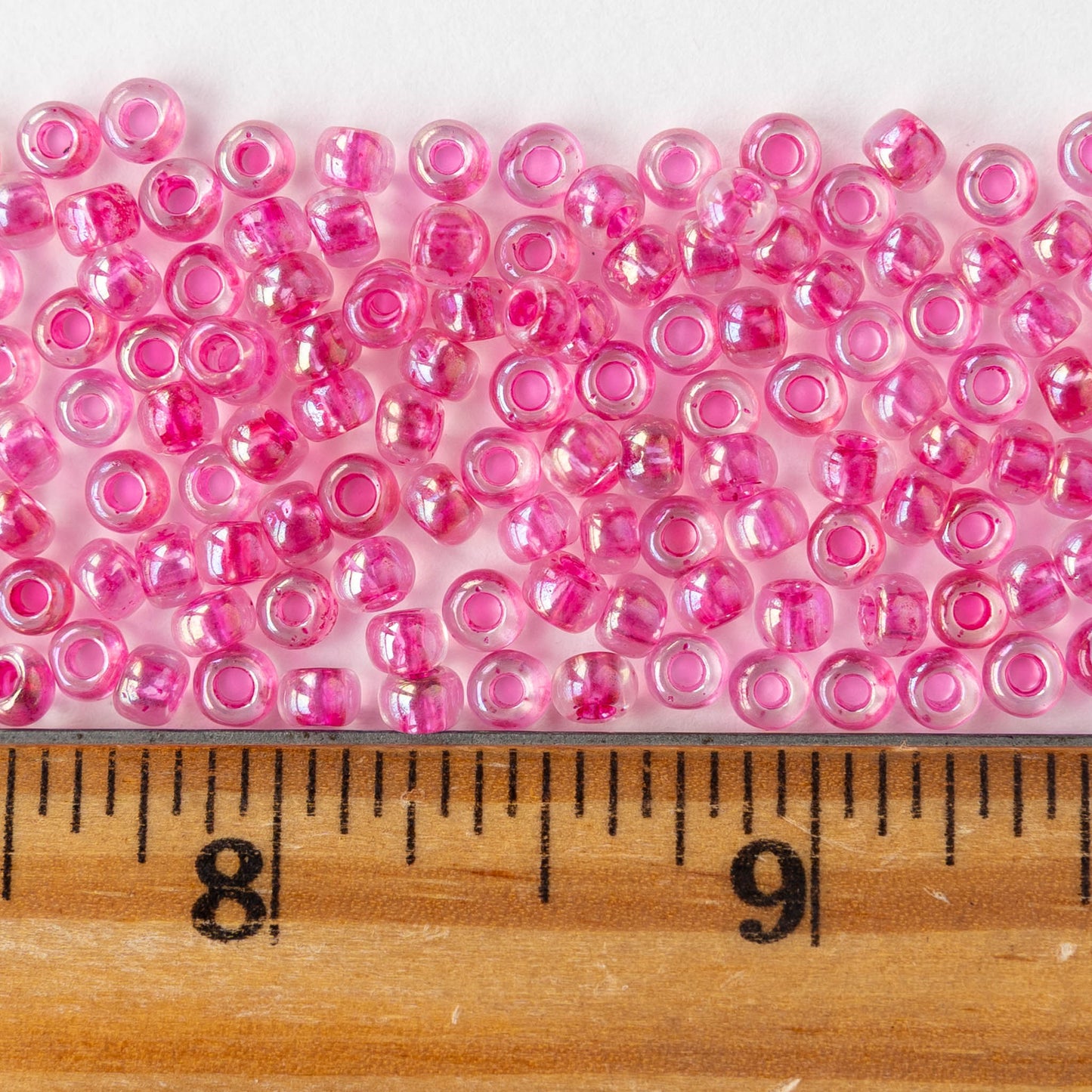 Size 6/0 Glass Seed Beads - Hot Pink Lined Crystal Luster - 20 grams