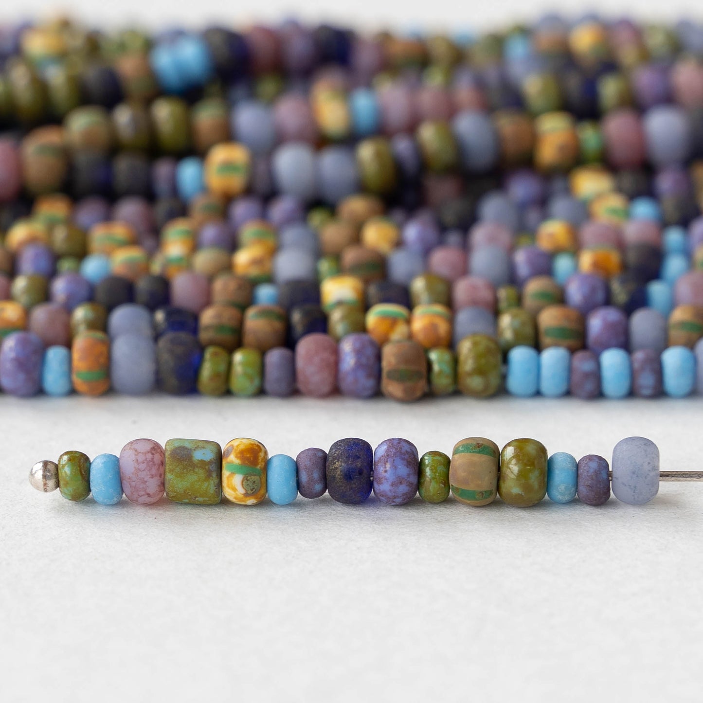 Mixed Sizes 8 Seed Beads  Lavender Blue Mix with Picasso  - 20 Inch Strand
