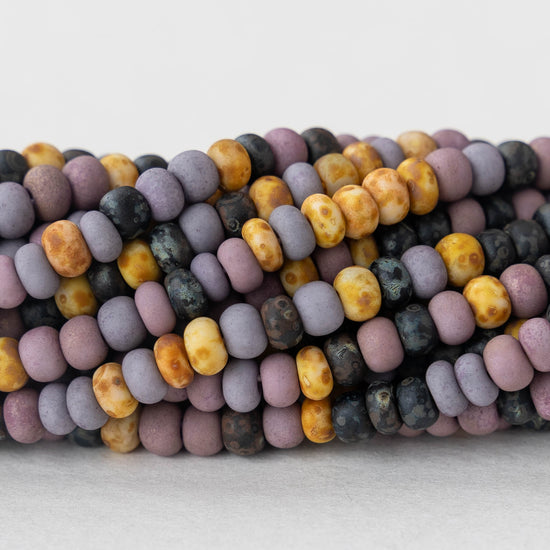 6 Aged Seed Bead Mix - Matte Lavender, Black and Ivory Picasso - 20 inches