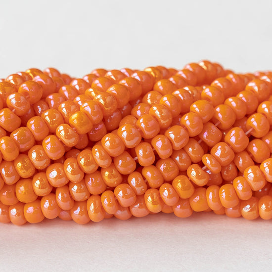 6/0 Seed Beads - Opaque Orange Luster AB - 2 Strands