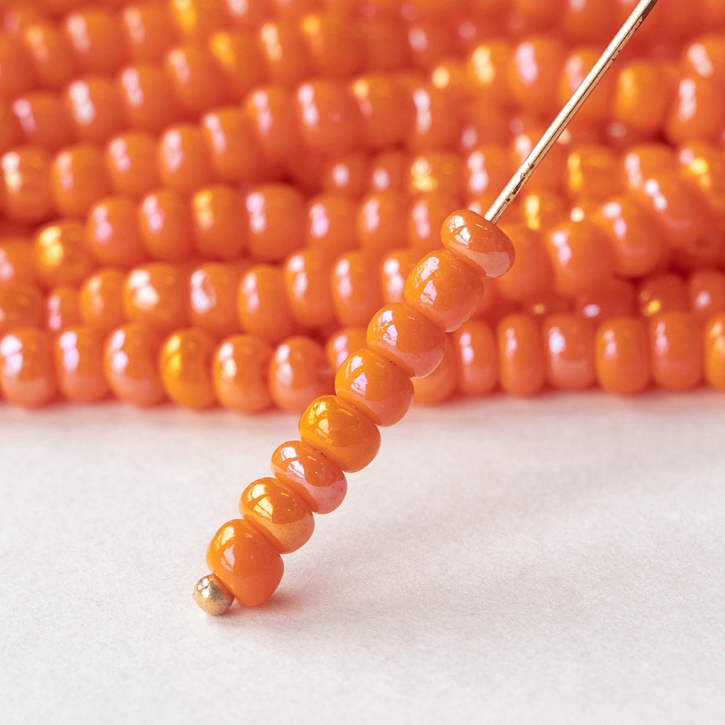 6/0 Seed Beads - Opaque Orange Luster AB - 2 Strands