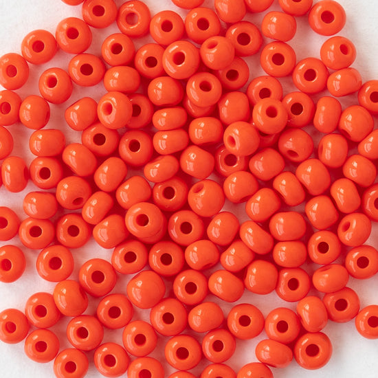 6/0 Glass Seed Beads - Opaque Dark Orange - 20 inch strands - 2 or 6 strands