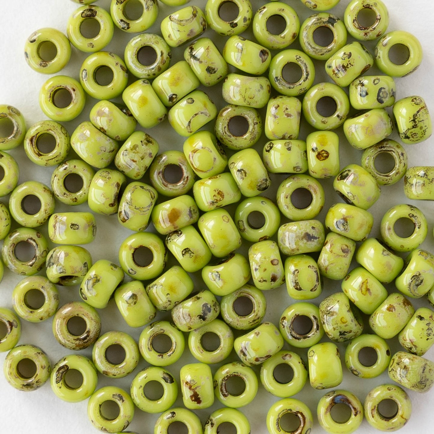 Size 6/0 Glass Seed Beads - Opaque Green Picasso - 10 grams ~135 beads