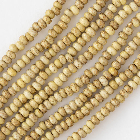 Size 6 Seed Beads - Opaque Ivory with Gold Dust - Choose Amount