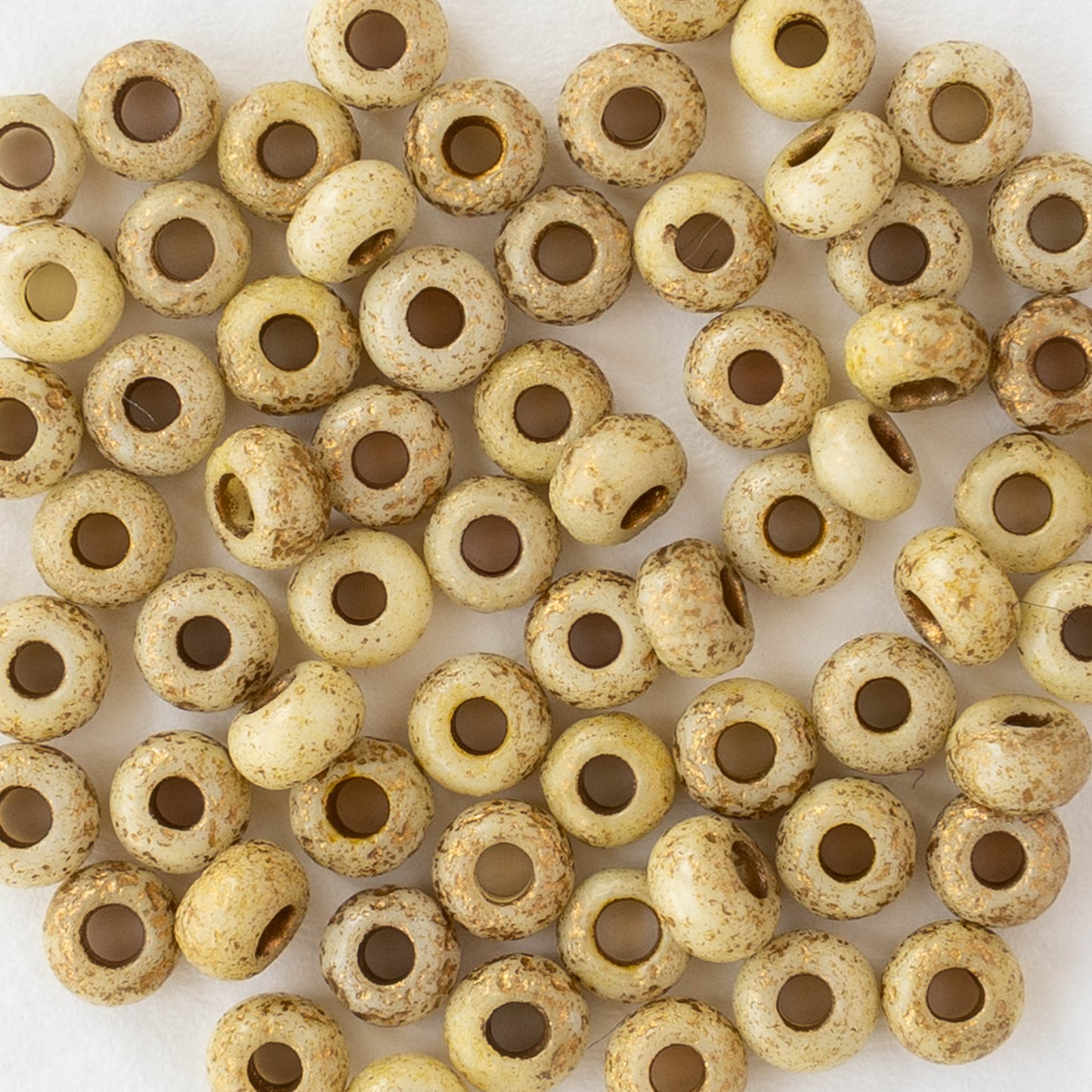 Size 6 Seed Beads - Opaque Ivory with Gold Dust - Choose Amount