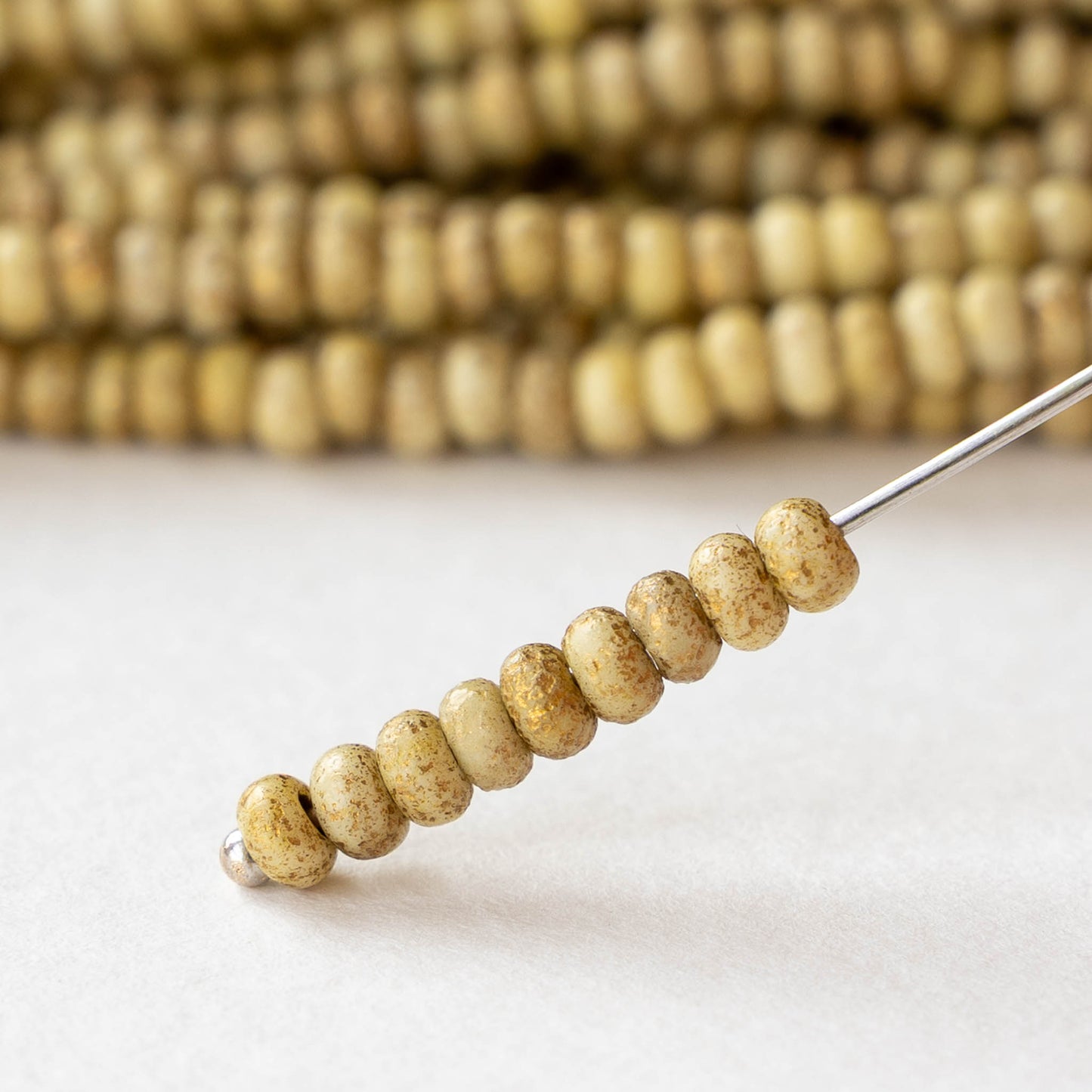 Size 6 Seed Beads - Opaque Ivory with Gold Dust - Choose Amount