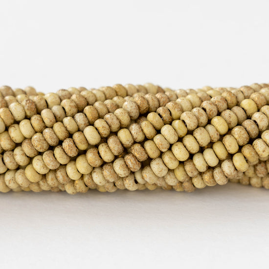 Size 6 Seed Beads - Opaque Ivory with Gold Dust - Choose Amount